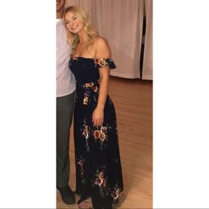 Off shoulder floral lace long dress summer boho